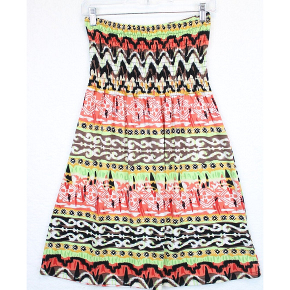 Convertible Maxi Skirt Smock Strapless Tunic Top Women L Multicolor Beachy Boho - Picture 2 of 9